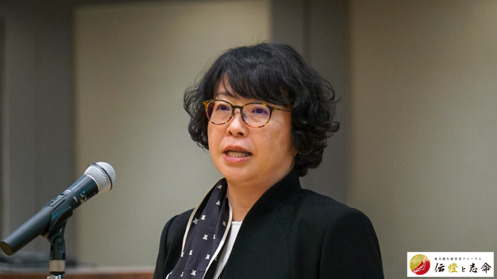 東京海上日動火災保険 理事 新潟支店長　中村 知子 氏が演説している