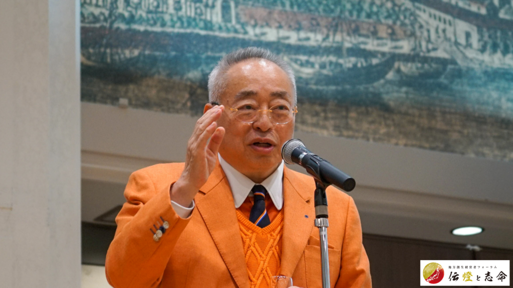 NSGグループ 会長　池田 弘 様が懇親会の挨拶を述べている